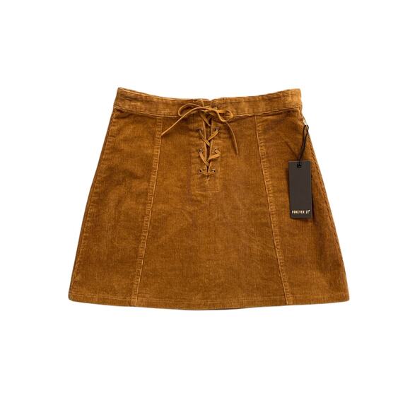 Forever 21 Skirt Womens S Small Roasted Pecan Knitted Corduroy A Line Lace Up - Picture 1 of 13